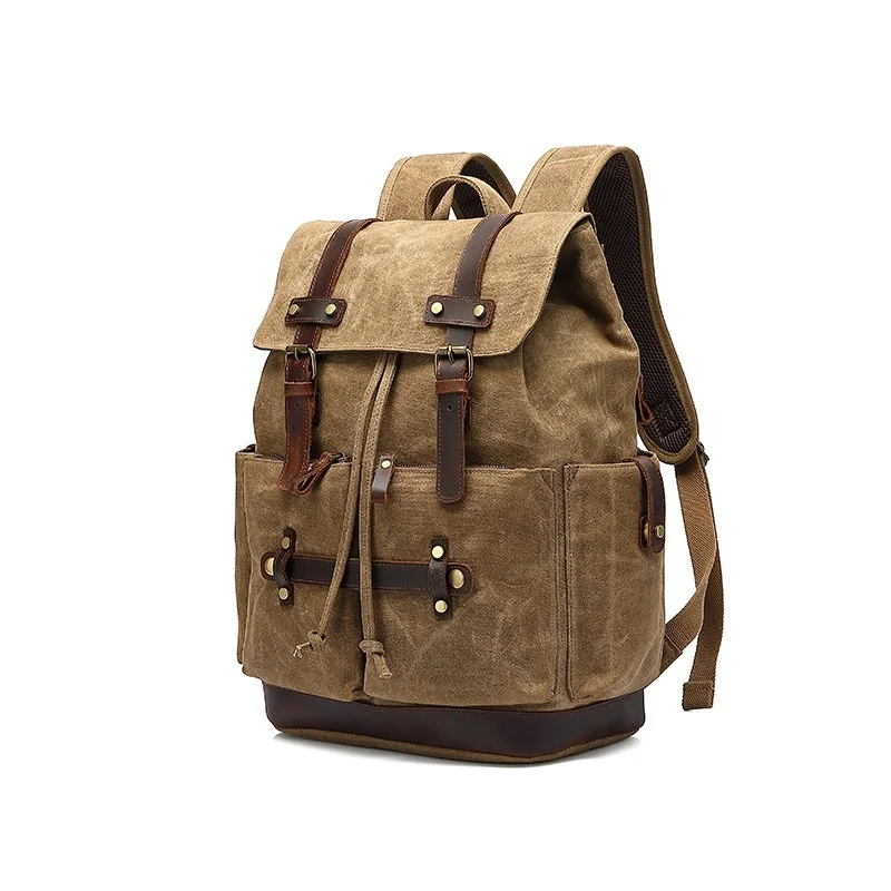 

men Oil Wax Canvas Cow Leather Backpacks Unisex Waterproof Rucksack 15" Laptop Daypacks Large Capacity Vintage backpack Mochilas