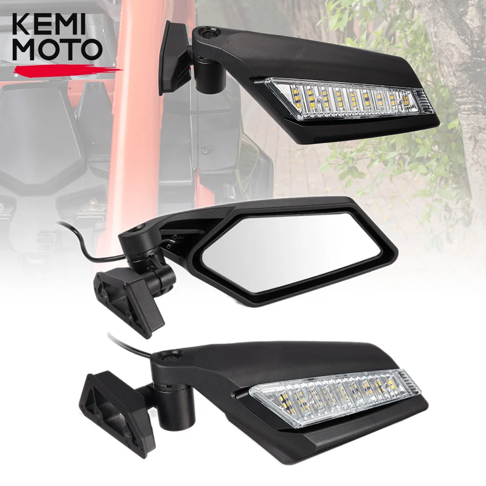 KEMIMOTO UTV 180° Rearview Mirror w/ LED Turning Light for Can-am Maverick X3 MAX X DS Turbo R Maverick Max 1000