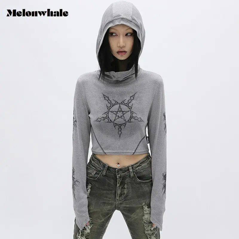 

Женская футболка с капюшоном, Готическая Приталенная футболка с капюшоном в японском винтажном стиле, Y2k, 2022