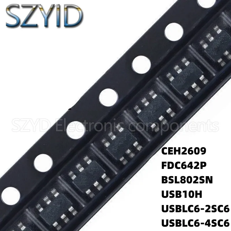 

100PCS SOT23-6 CEH2609 FDC642P BSL802SN USB10H USBLC6-2SC6 USBLC6-4SC6