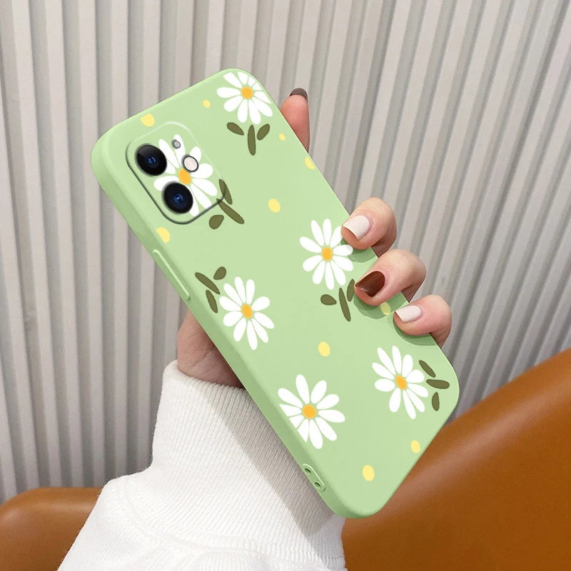 daisy liquid silicone case for iphone 13 12 pro mini 11 pro max x xr xs max 8 7 6 6s plus new ultra thin soft phone cover case free global shipping