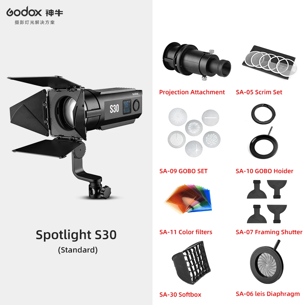 

Instock Godox S30 30W Adjustable LED Video Light Studio Photography Continuous Light With Barn Door for Professional Photography