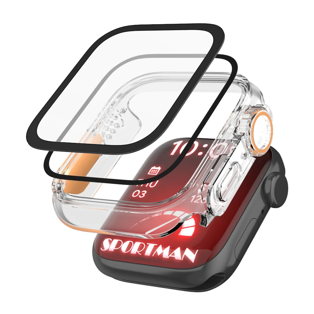 Glass Case Change to Ultra For Apple Watch Series 8 7 45mm 41mm Screen Protector Cover Bumper For iWatch Series 4 5 6 SE 40 44mm