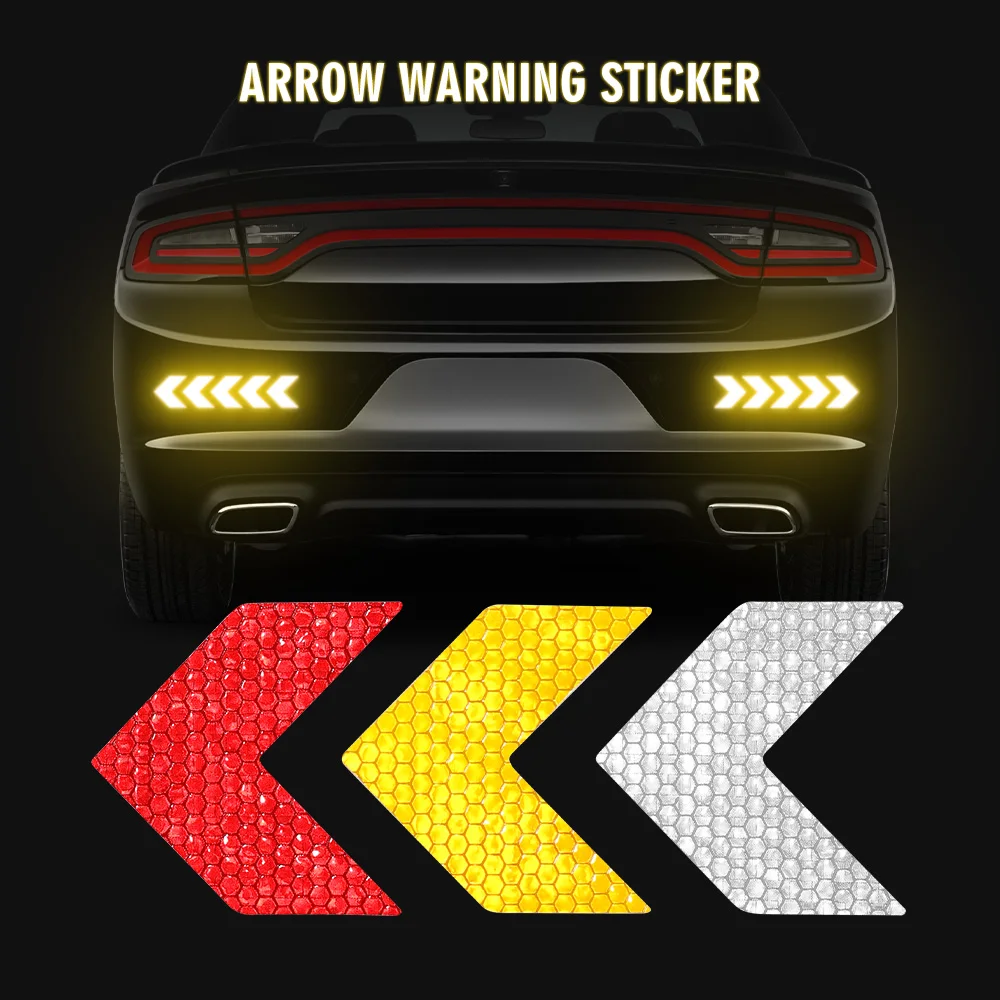 

10PCS Car Reflective Sticker Warning Decals Arrow Sign Tape For Auto Tail Bar Bumper Trunk Safety Decoration