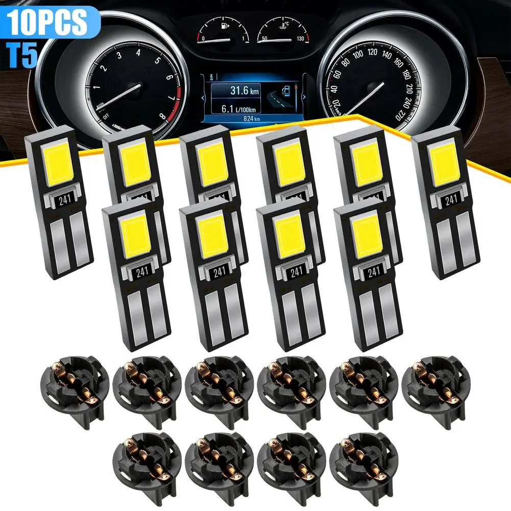 

10 Pcs Car Bulb White T5 74 Led Instrument Gauge Cluster Dashboard Light Bulbs 73 With Twist-socket Replacement Parts dropshippi