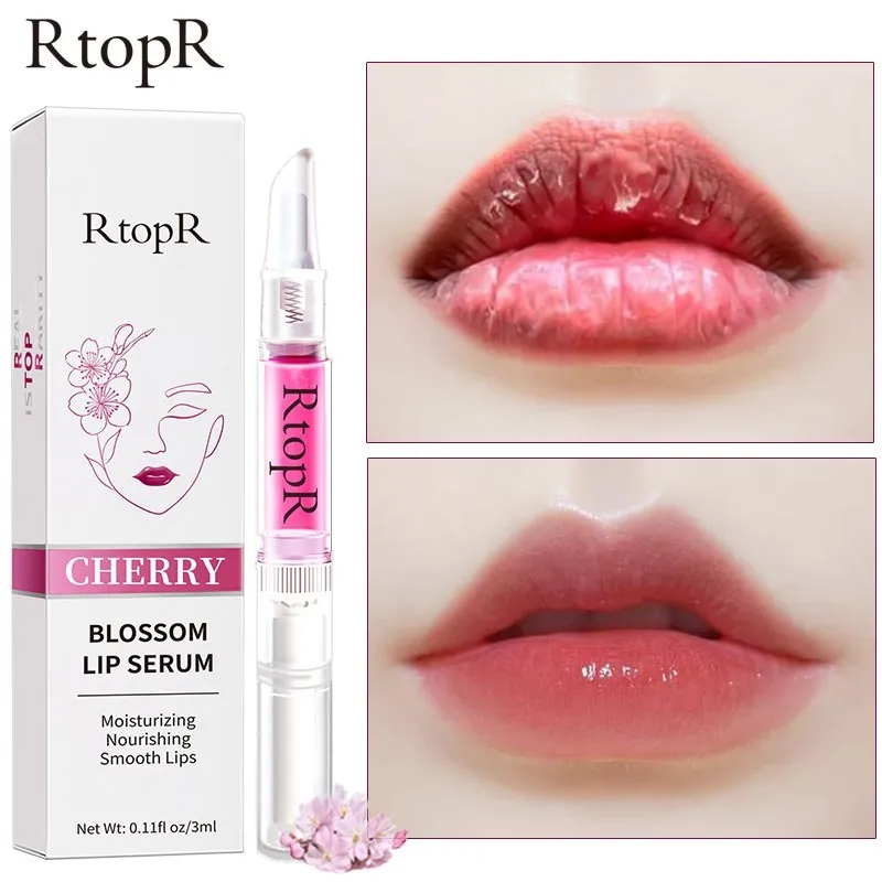 

3/10pcs RtopR Cherry Blossom Lip Serum Mask Dry Crack Peeling Repair Reduce Lip Fine Lines Essence Moisturizing Beauty Care 3ml