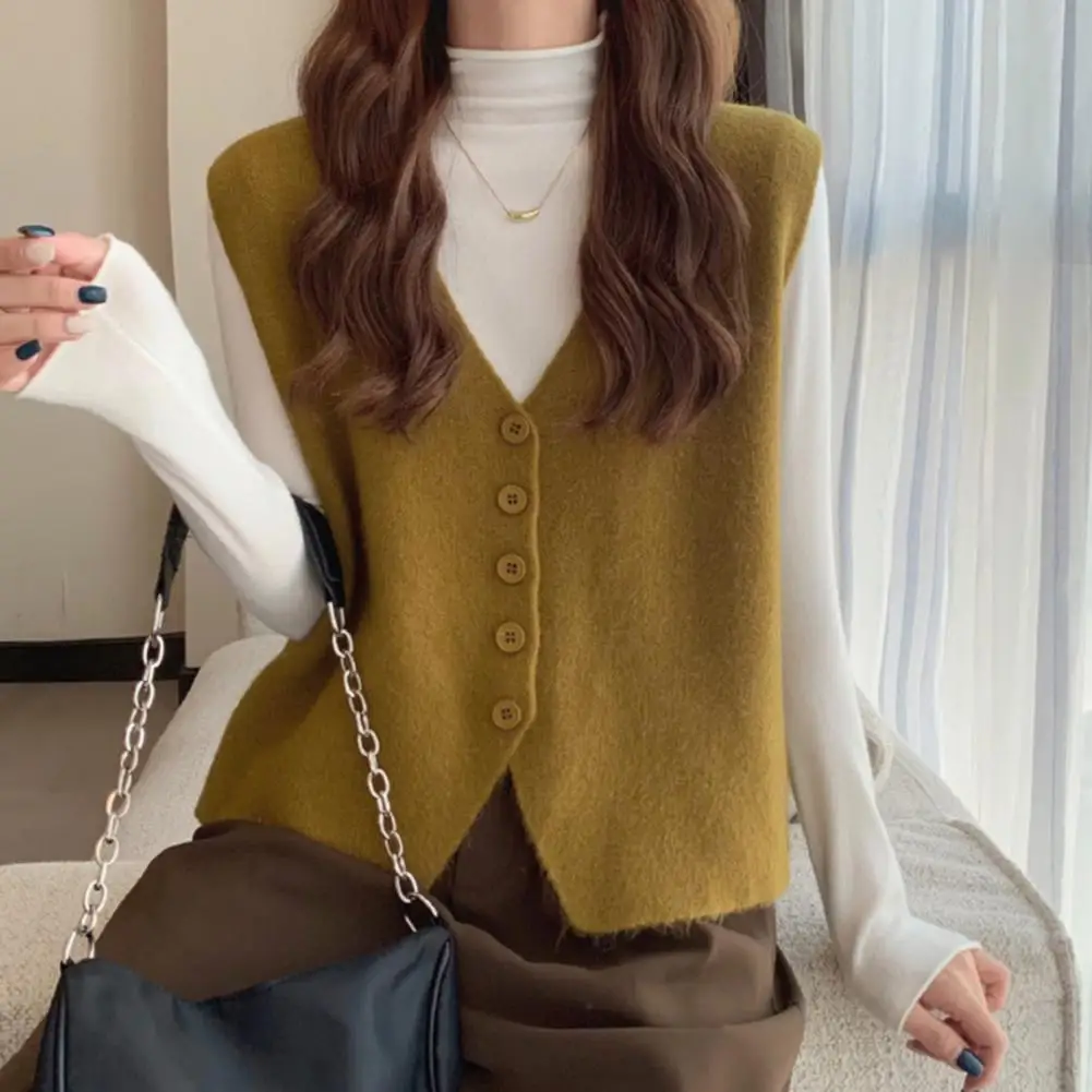 1 шт. удобный осенне-зимний женский жилет с v-образным вырезом на пуговицах