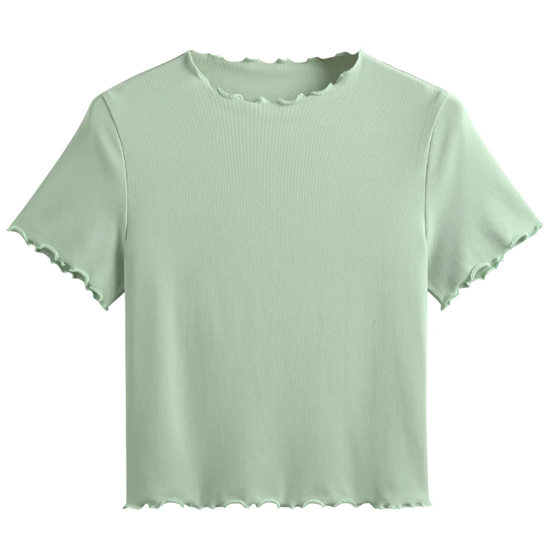 

2023 Summer New Irregular Collar Short-Sleeve T-shirt Slim Fit Cotton Solid Comfortable Short Women's Top