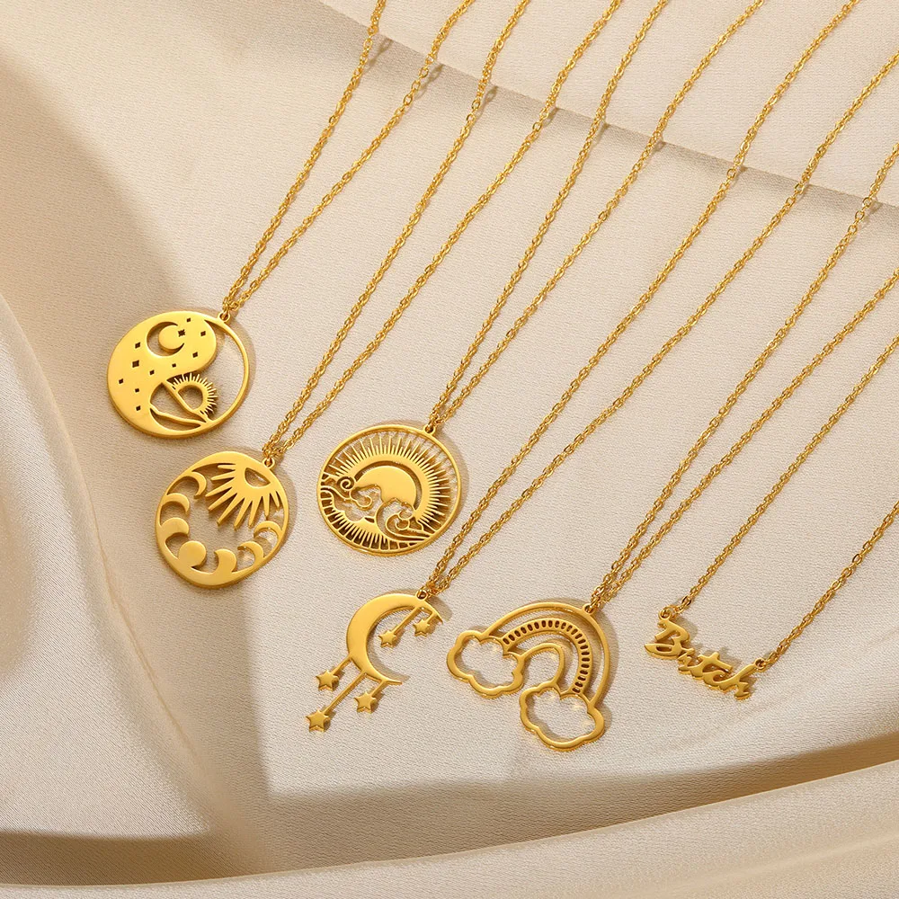 

Bohemian Rainbow Star Sun and Moon Necklaces Pendant Stainless Steel Bxich Letter Necklaces Fashion Women's Jewelry envio gratis