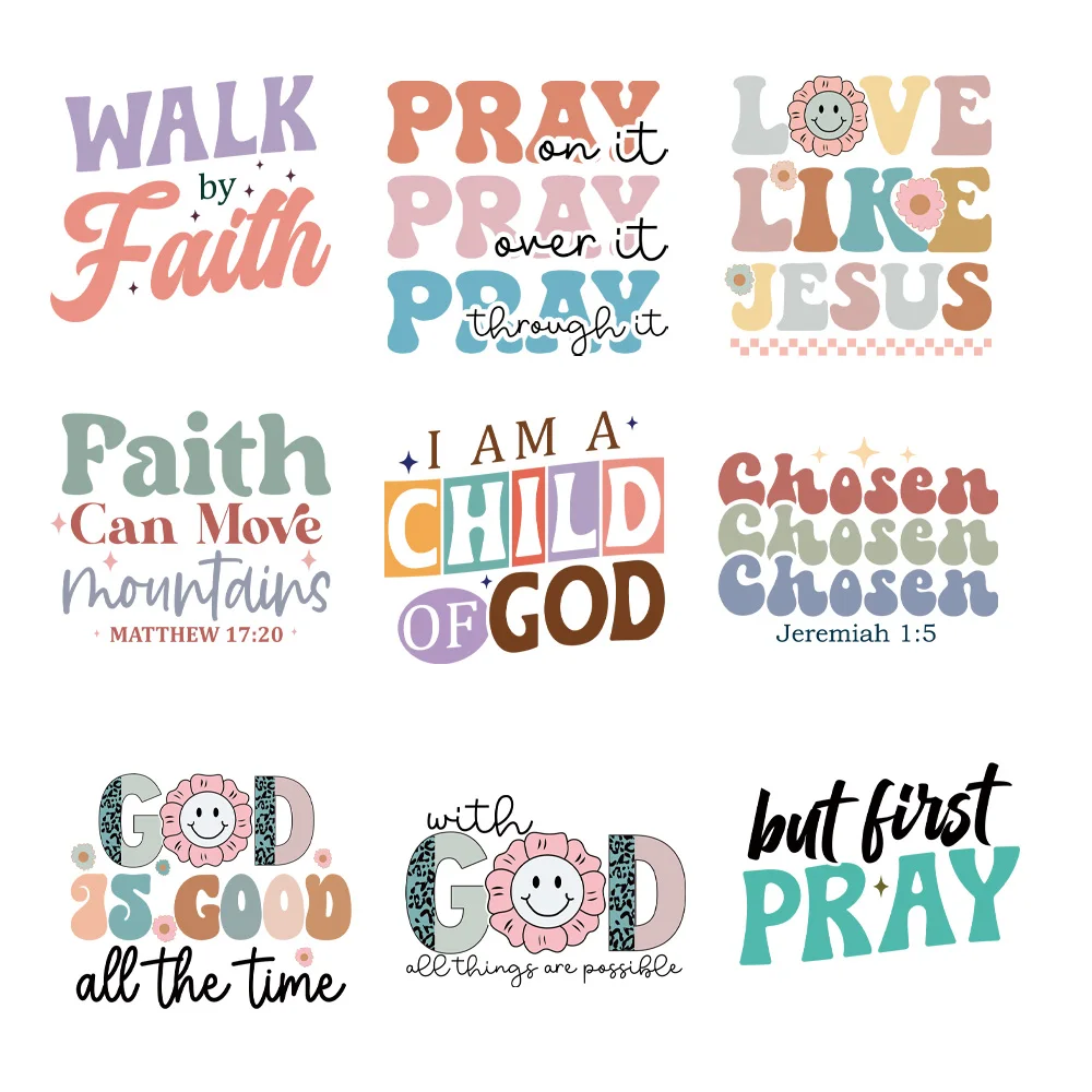 9 шт. цветные Мультяшные буквы Иисуса с цветами