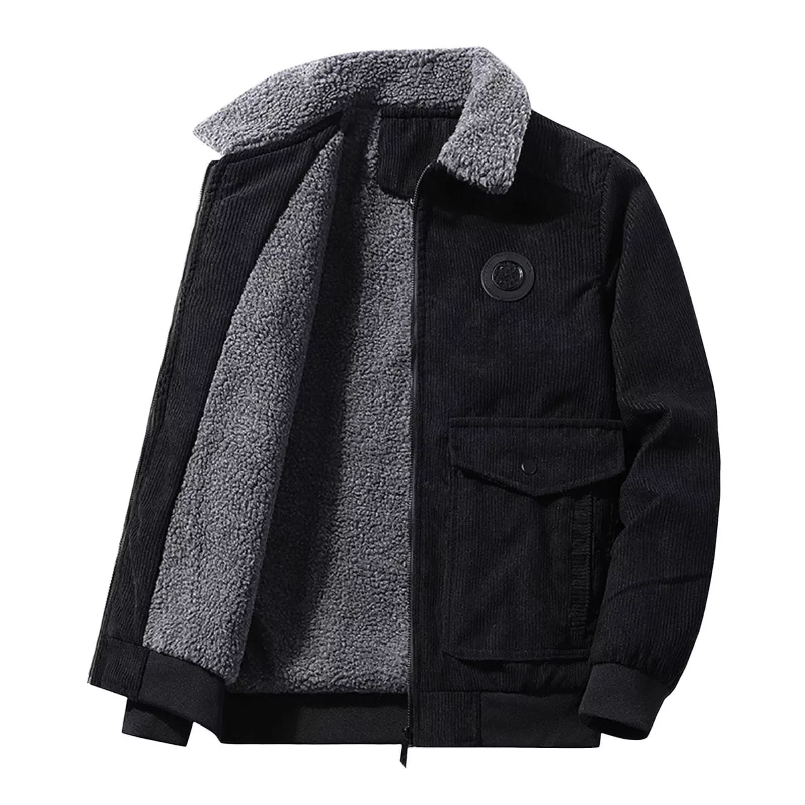 

Мужская зимняя куртка на молнии, однотонная приталенная куртка с карманами, отложным воротником и длинным рукавом