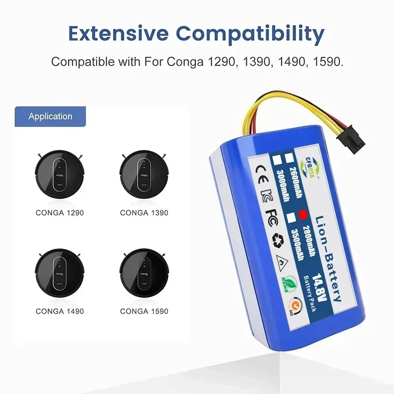 Литий-ионный аккумулятор Echte 14 4 В 12800подержанный для Cecotec Conga 1290 1390 1490 1590 staugenio deluxe