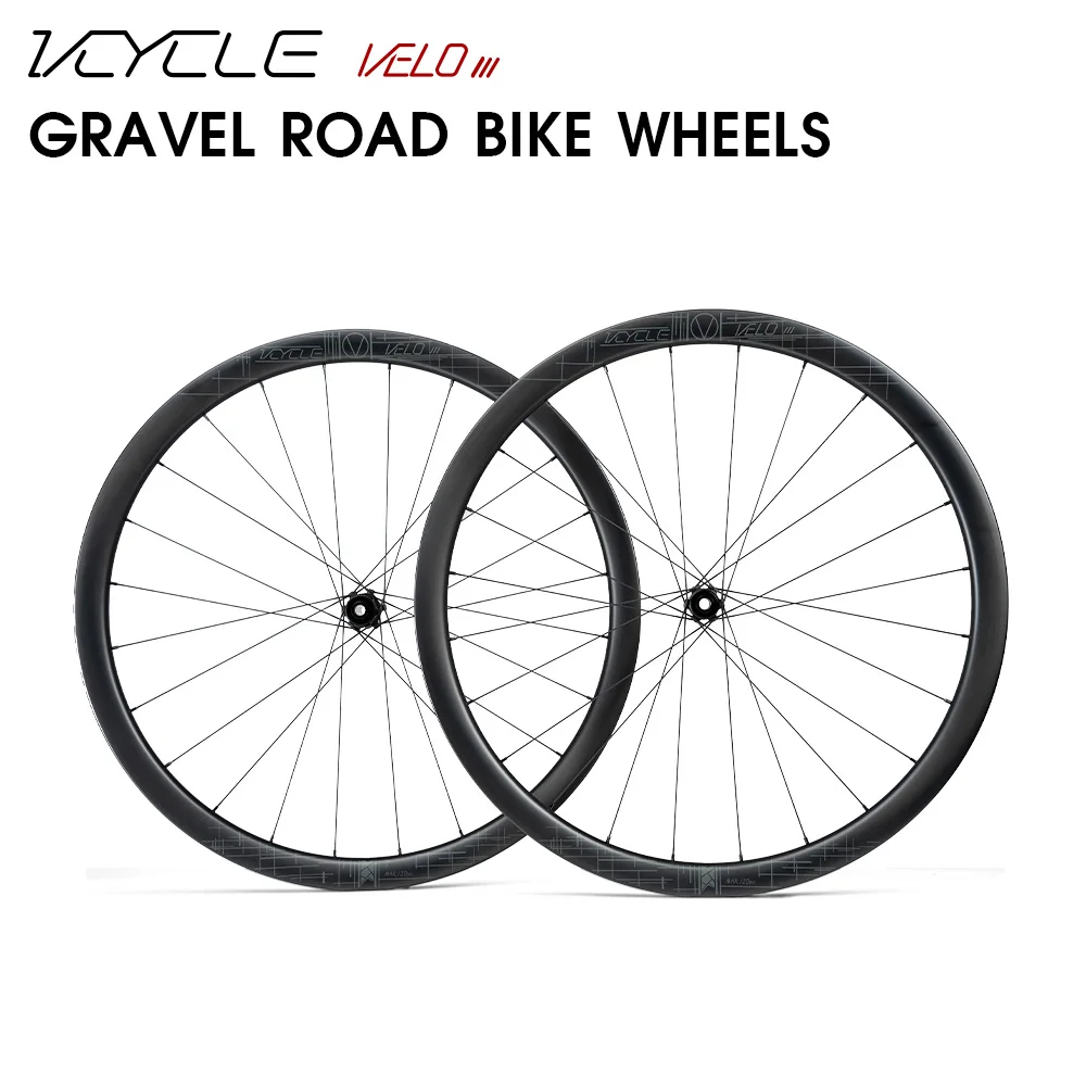 Фото Колеса VCYCLE VELO III Carbon Gravel, 1380 г, обод 36 мм, 24 отверстия, под дисковый тормоз, Tubeless Ready, 700C, легкие колеса для гравийных велосипедов №1