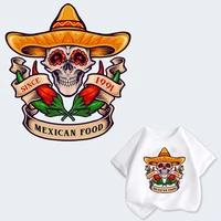 tuqiang punk style skull thermal stickers mexican food heat transfer iron on patches washable applique for diy clothes
