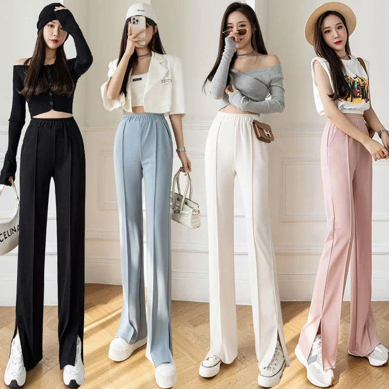 New Fashion High Waisted Split Hem Pants Women Casual Streetwear Skinny Trousers Female Girls Vintage Bell-bottoms Dropshipping