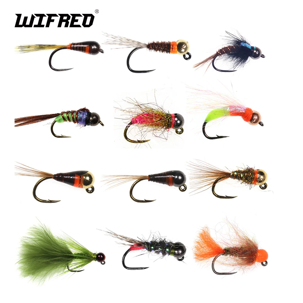 

Wifreo 6pcs Tungsten Bead Head Euro Nymph Flies Jig Hook Wet Nymph Fishing Fake Lure for Trout Grayling Panfish Fly Fishing