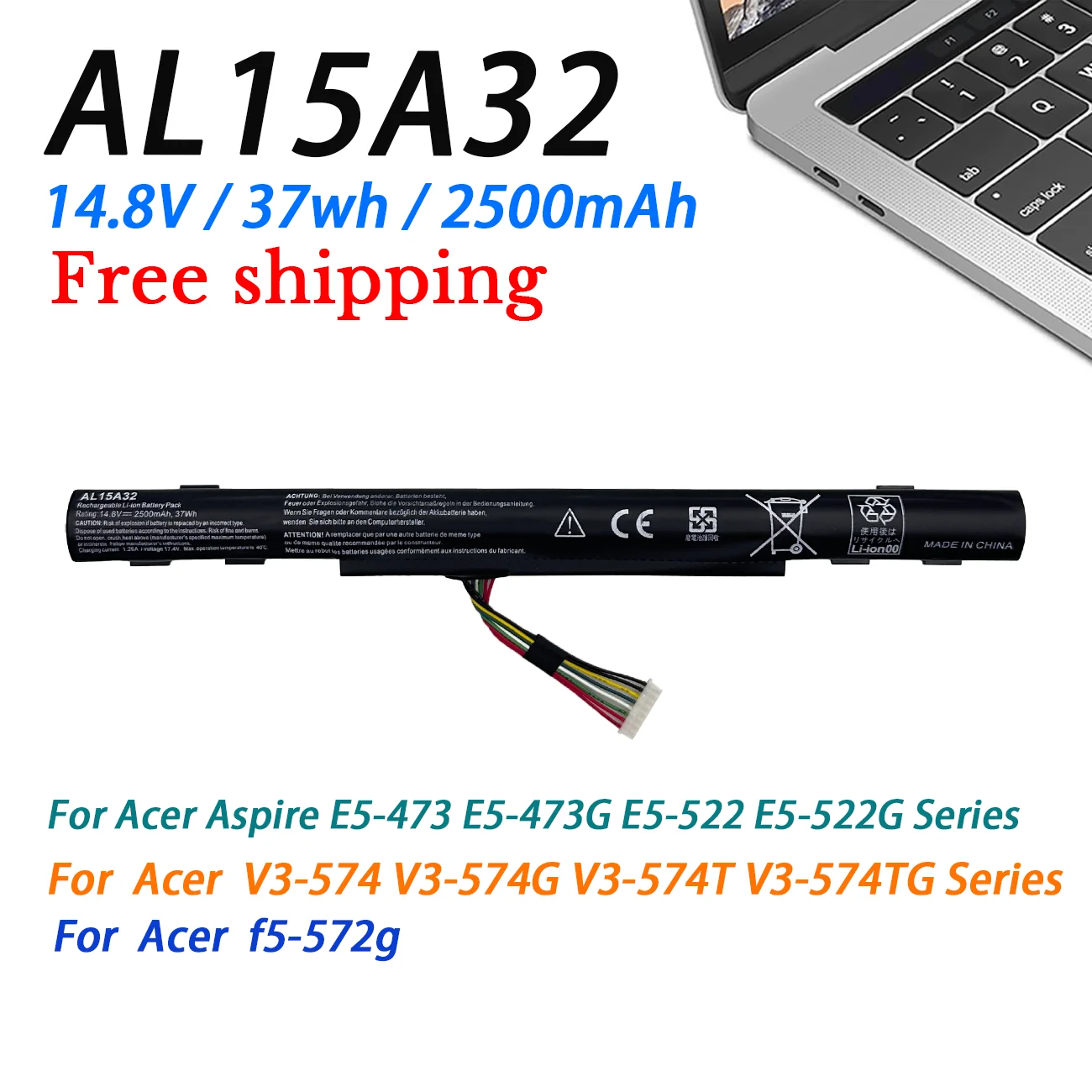 Аккумулятор для ноутбука AL15A32 Acer Aspire E5-422G 472 E5-473 E5-473G 522G E5-522 E5-532 E5-532T V3-574G V3-574T