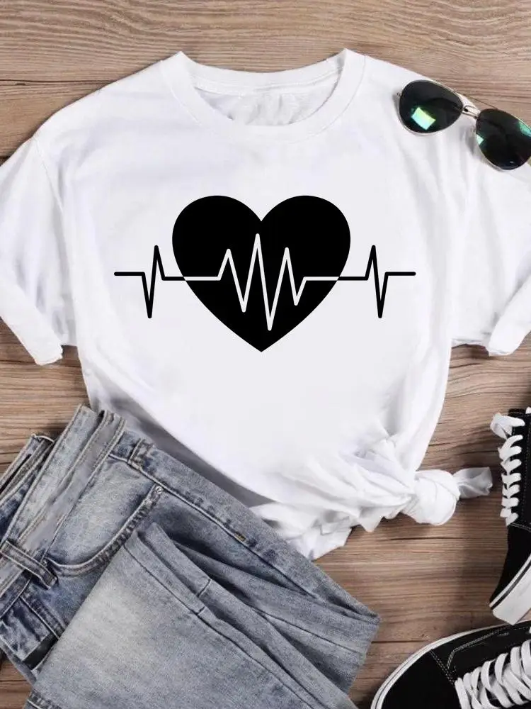 

Graphic Tee Women Female Casual Top Fashion Print Tshirts Cartoon Sweet Love Trend New 90s Short Sleeve T Shirt Summer T-Shirt