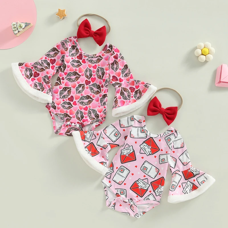 

Комбинезон Lioraitiin для младенцев 0-12 мес., 2022-11-17, комбинезон на День святого Валентина для маленьких девочек, с мультяшным принтом губ/конверто...