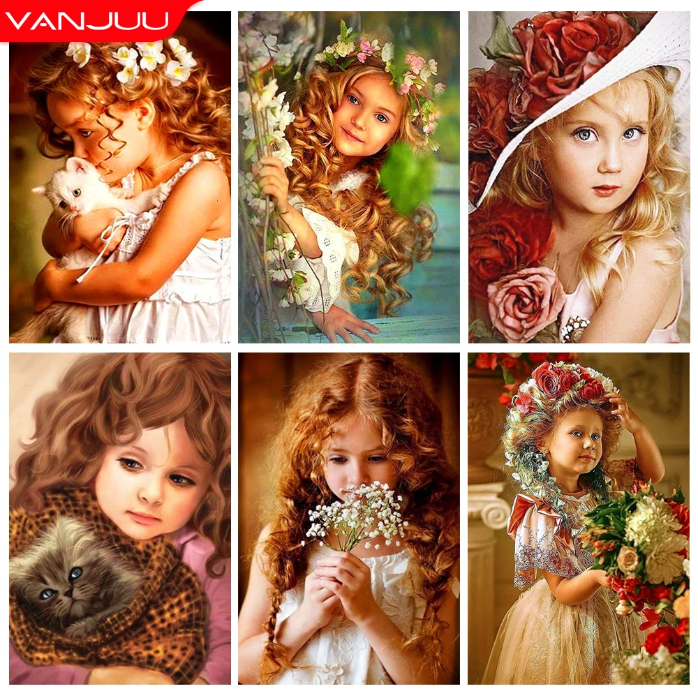 

5d Diy Diamond Painting Girl Diamond Embroidery Full Round Diamond Flower Diamond Mosaic Home Children's Wall Decoration