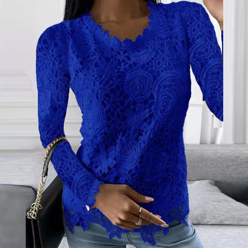 2022 Women's Elegant Shirt Autumn Fashion Lady's Lace Jacquard Long Sleeves Casual Women Vintage Loose O-Neck Blouses |