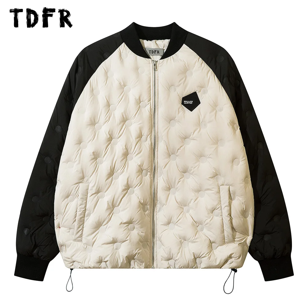 

Contrast Paneled Down Jacket Mens Winter Casual Loose Stand Collar Raglan Sleeve Zipper Outerwear Men