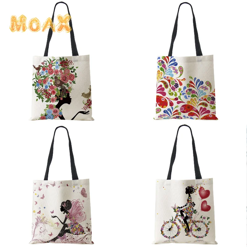 

Wishing Girl Print Shoulder Bags Women Eco Reusable Shopping Bags Fashion Large Canvas Tote Bags Customized Printed Handbags