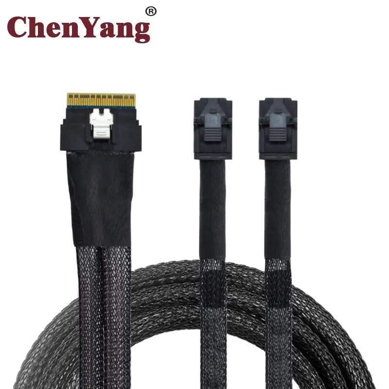 Chenyang PCI-E Ultraport Slimline SAS Slim 4.0 SFF-8654 8i 74pin to Dual SFF-8643 4i Mini SAS HD Cable PCI-Express