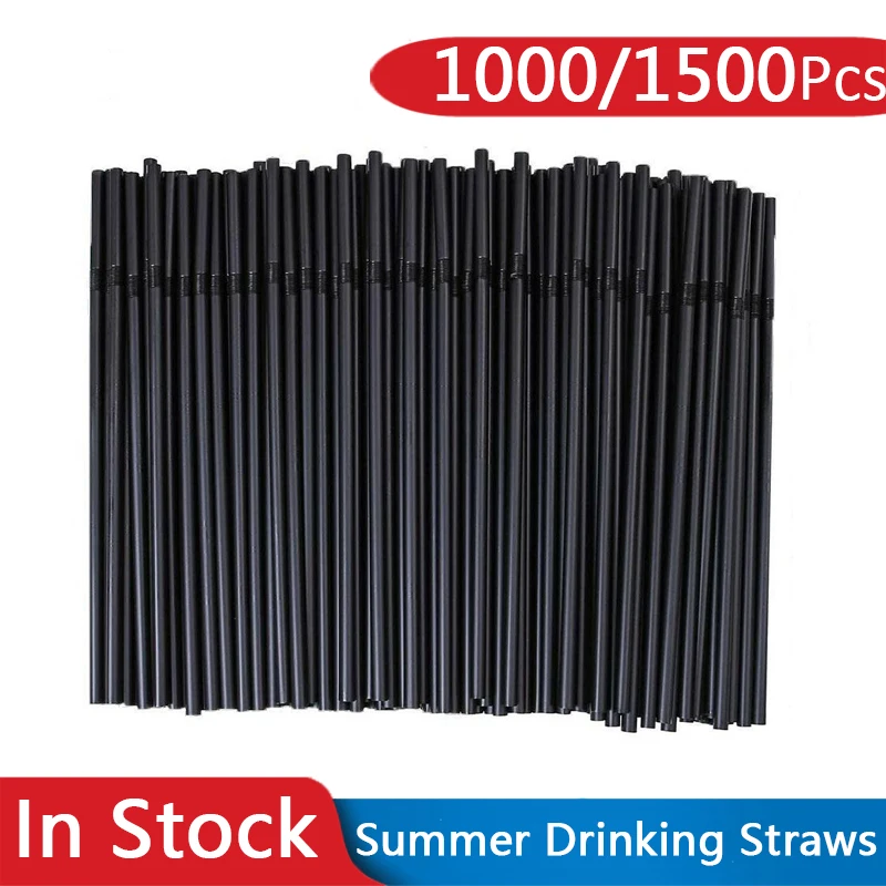 

1000/1500Pcs Black Disposable Straw Tableware Plastic Elbow Straws for Children's Drinking Coffee Drink Long Tube Cocktail