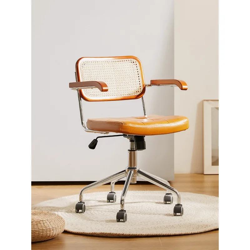 Household Backrest Rattan Antique Office Chair Ergonomics Desk Chair Study Leisure Chair Lift Swivel Chair