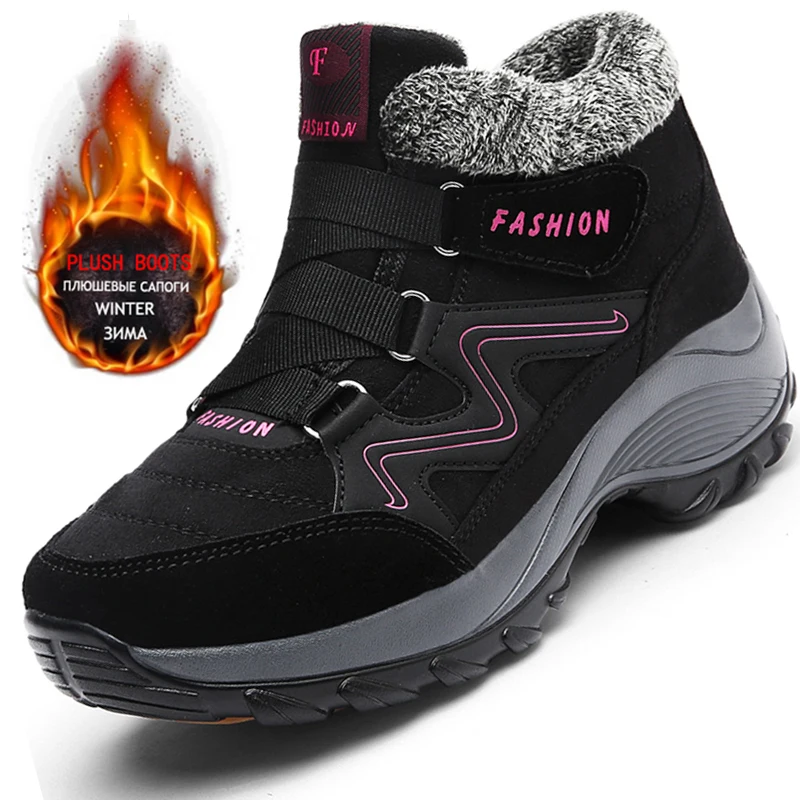 Women Boots Winter Casual Shoes Outdoor Waterproof  Hiking Cotton Shoes Thick Sole Wedge Warm Fur Snow Boots Sports Shoes