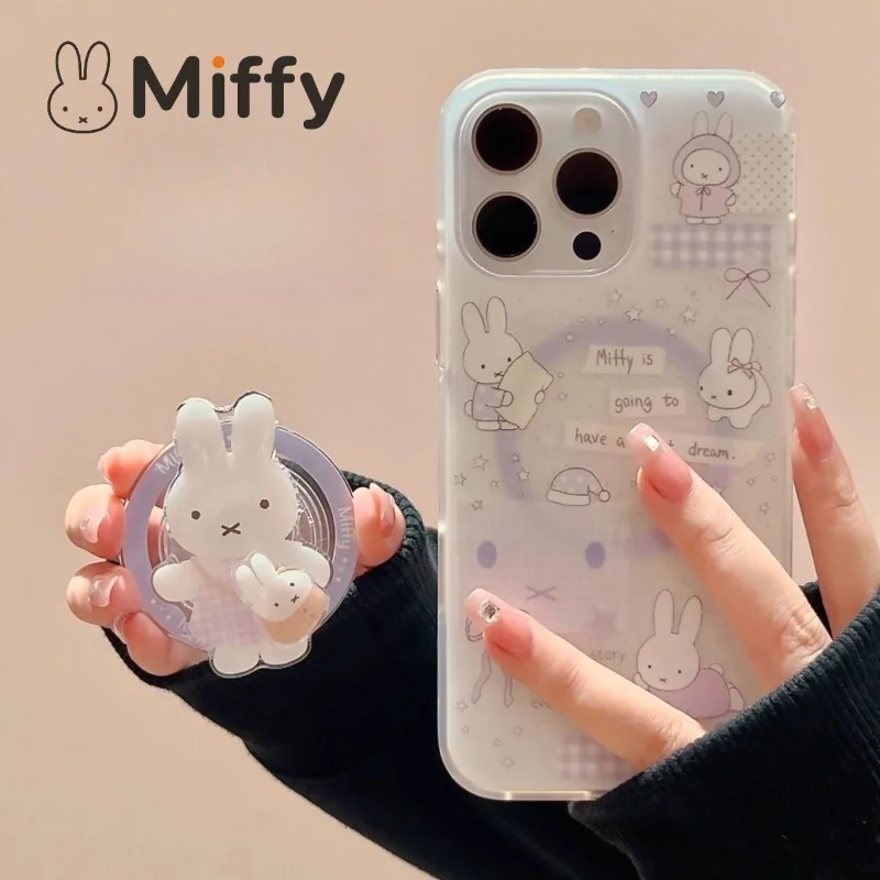 Фото Милый магнитный чехол-подставка Miffy для Samsung Galaxy S25 Ultra S24 S23 Plus S22, противоударный, с дизайном кролика в стиле рюкзака для чтения №1