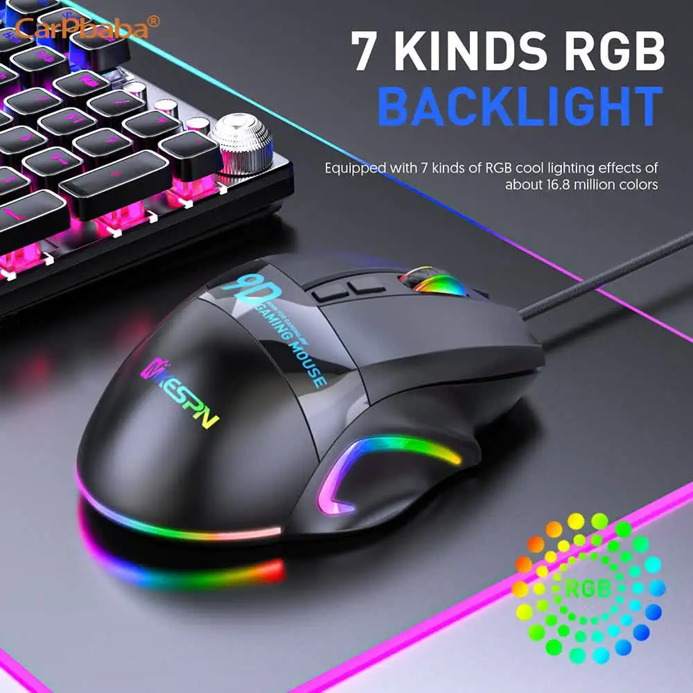 Фото Игровая мышь с разрешением 12000 DPI, 9 кнопок, оптическая, USB, проводная, оптом, компьютерные аксессуары, RGB, киберспортивная, высококачественная №2