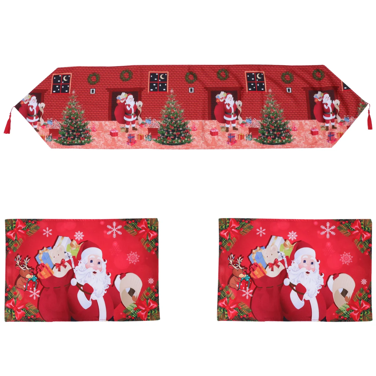 

1 Set Christmas Placemat Santa Claus Table Runner Tablecloth Decor for Home Use