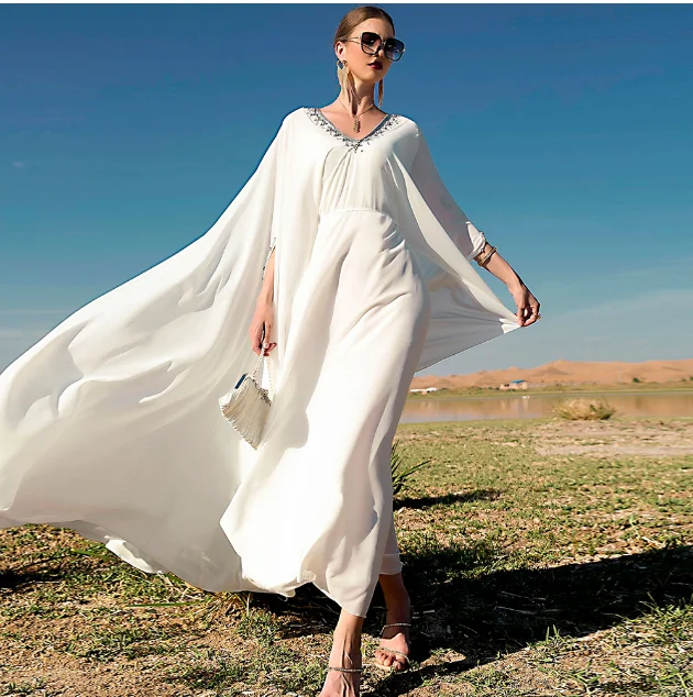 Ramadan White Kaftan Dubai Abaya Turkey Islam Muslim Long Dress Abayas For Women Robe Femme Musulmane Caftan Marocain De Soiree