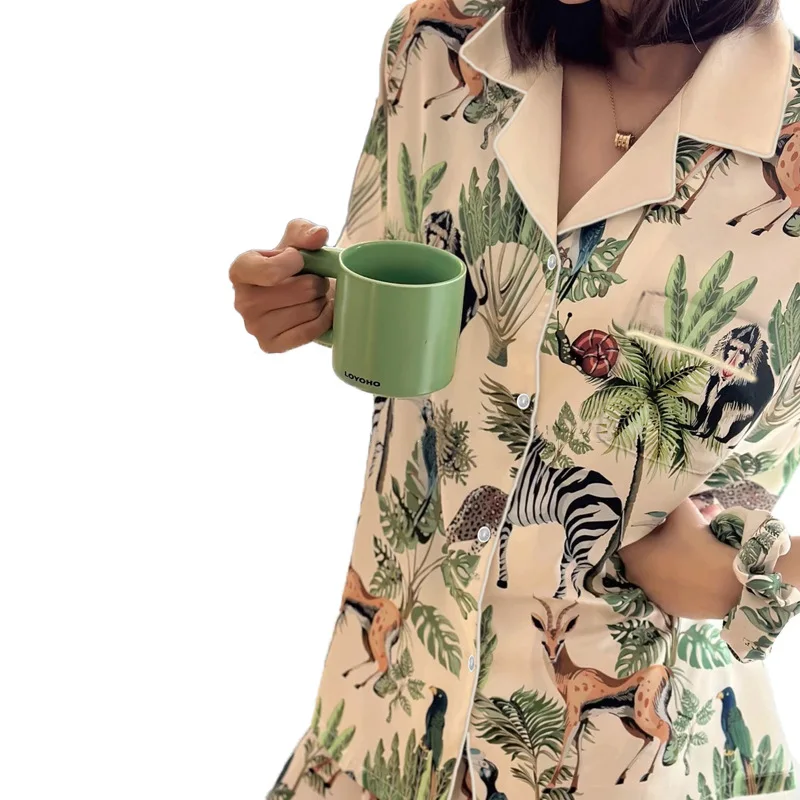 Пижамный комплект Женский из двух предметов атласная пижама искусственного