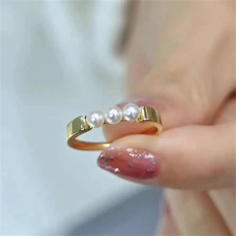 

S925 sterling silver wrapped real gold half hole bead holder ring handmade diy sticky crystal pearl inlay empty holder open ring