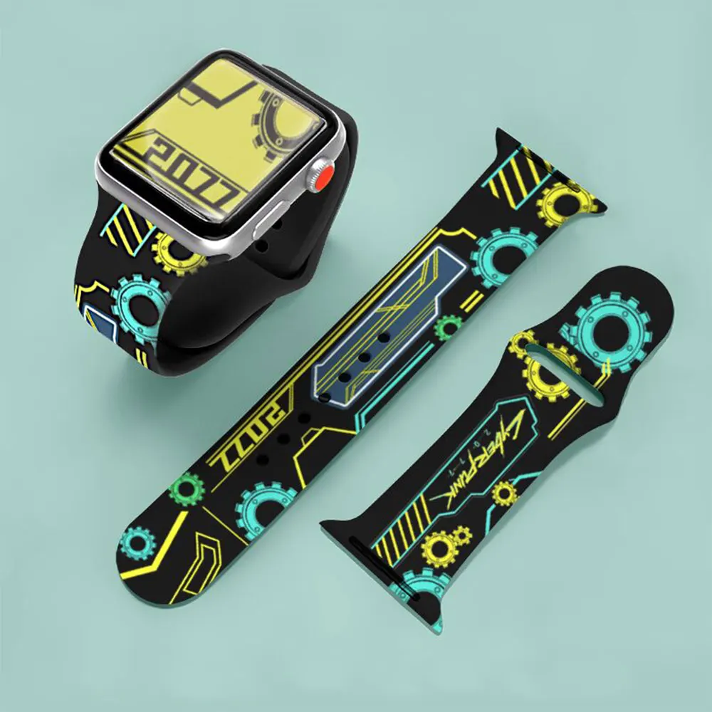 

Printing Silicone Strap For Apple Watch Band 44mm 45mm 40mm 42mm Mechanical Wind Bracelet For iWatch 7 6 5 4 3 SE Band 41mm 38mm