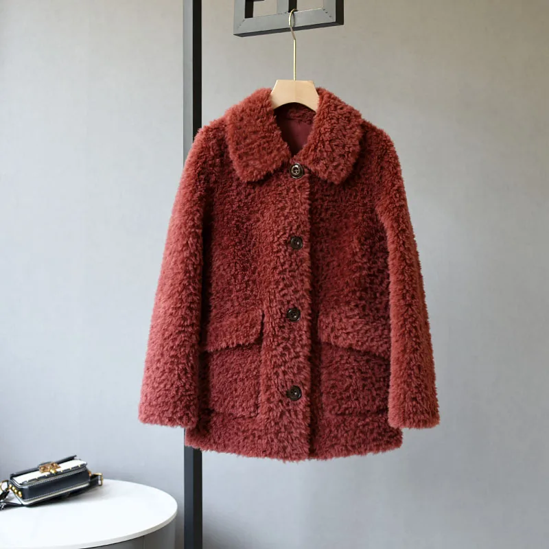 Women Genuine Fur Coats 2022 New Fashion Warm Jackets Female Natural Lamb Fur Overcoats Office Lady Tops Autumn Winter C97