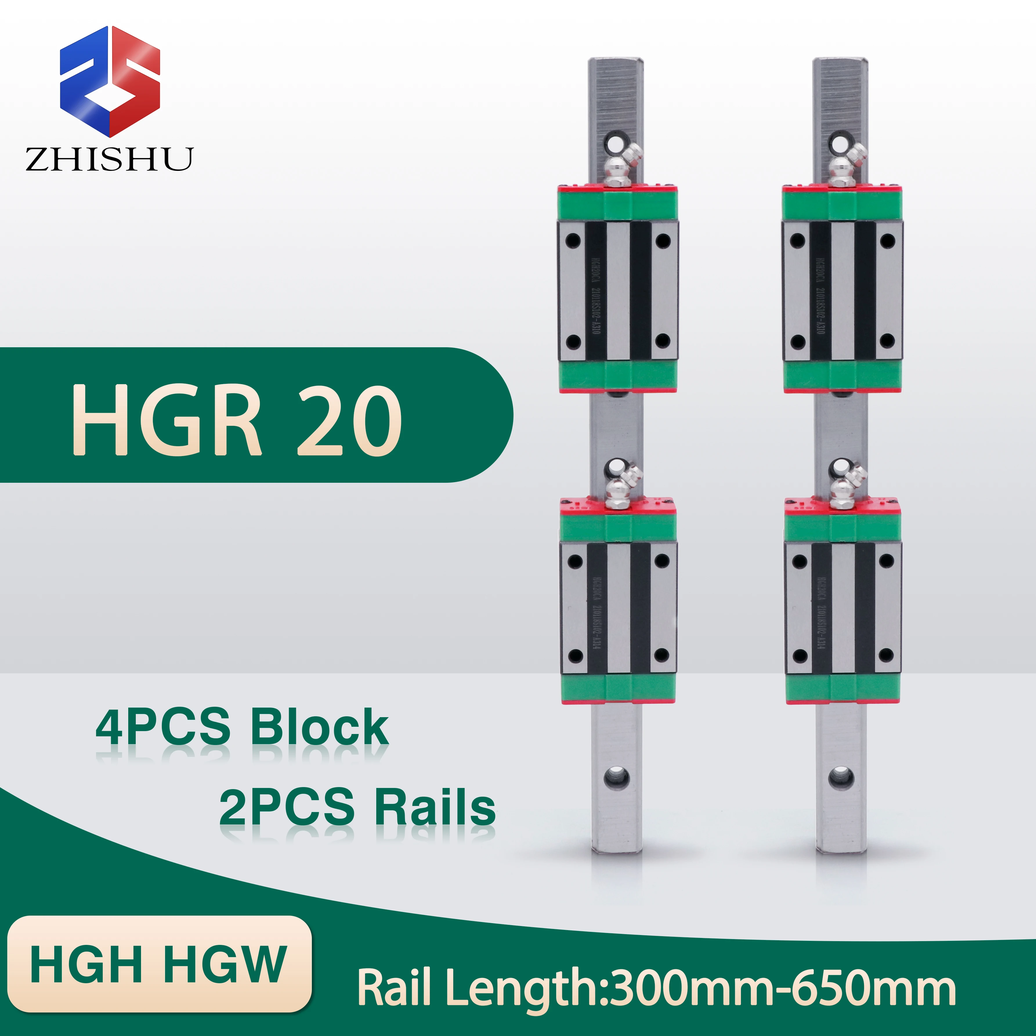 

2PCS HGR20 CNC Linear Guide Rails 300MM - 650MM Slide HGR 20 + 4PCS HGH20CA HGW20CC Block Square Carriages CNC Router Kit Parts