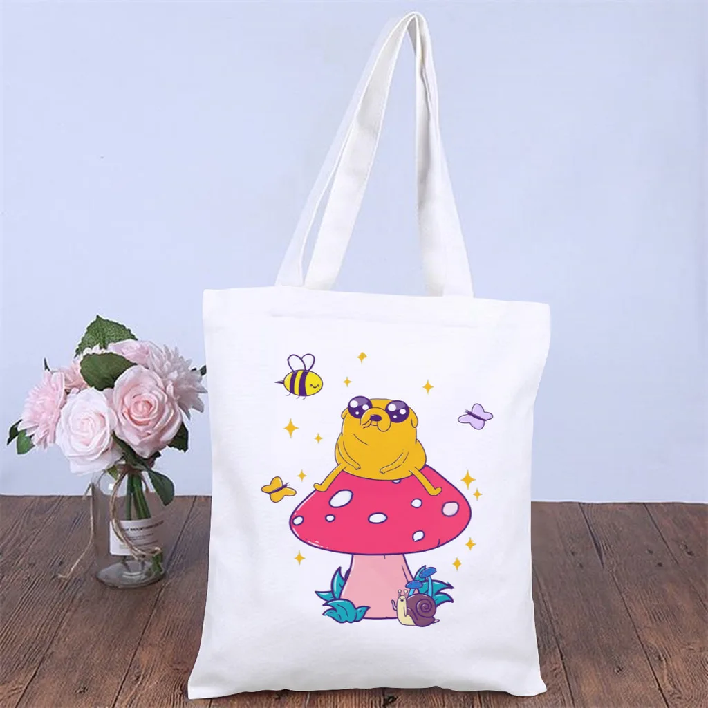 

Jake on a MushroomHandbag Adventure Time Animated TV Series Shoulder Canvas Bag Men Women Pocket Travel Shopper HandBag Tote Bag