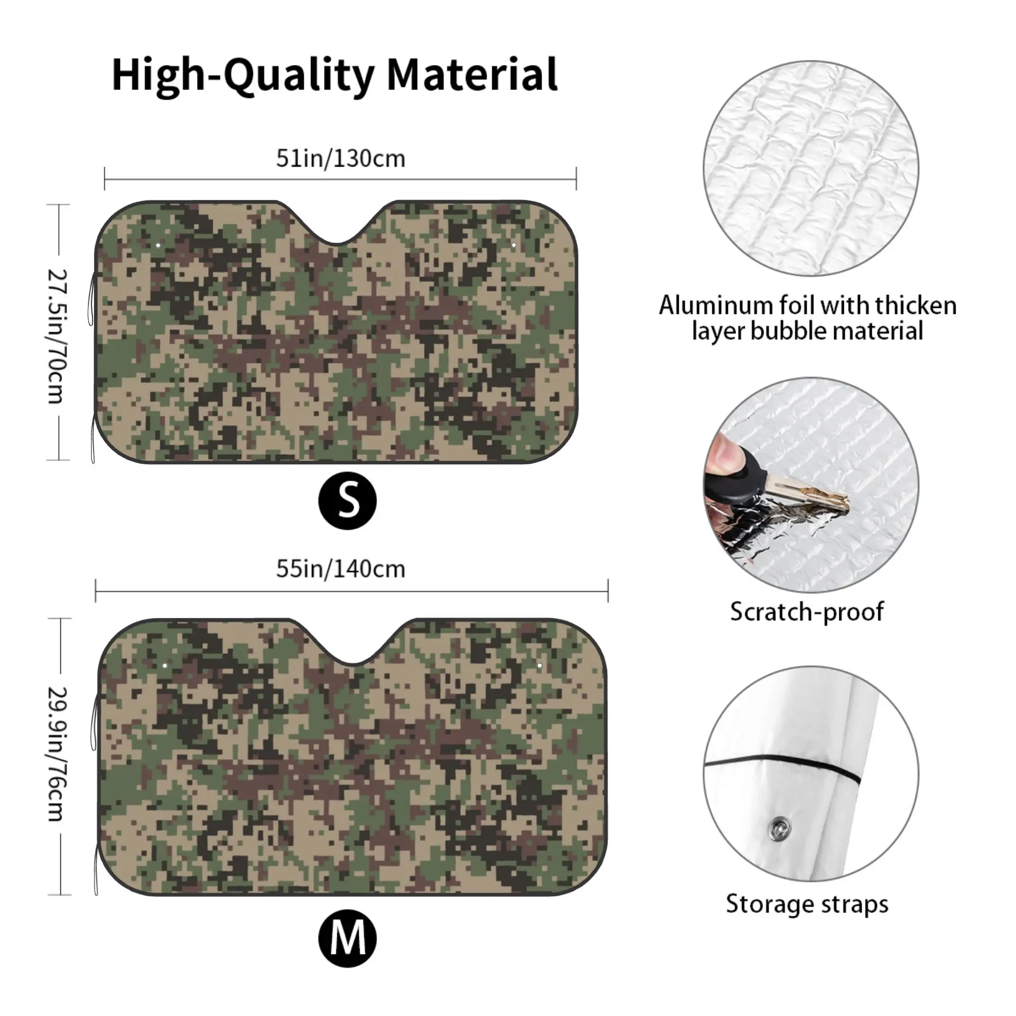 Фото Солнцезащитный козырек для лобового стекла автомобиля Marpat Camo: теплоизоляция, защита от УФ-лучей, портативный, из алюминиевой фольги, камуфляж Woodland №3