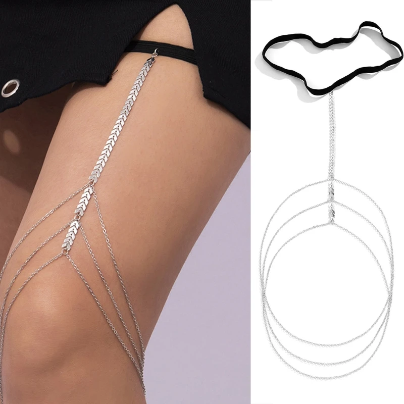 Multi Layer Tassel Thigh Chain Anti-slip Belt Chain Harness Summer Beach Nightclub Leg Accessories for Women and Girls 1 Multi Layer Tassel Thigh Chain Anti-slip Belt Chain Harness Summer Beach Nightclub Leg Accessories for Women and Girls 1