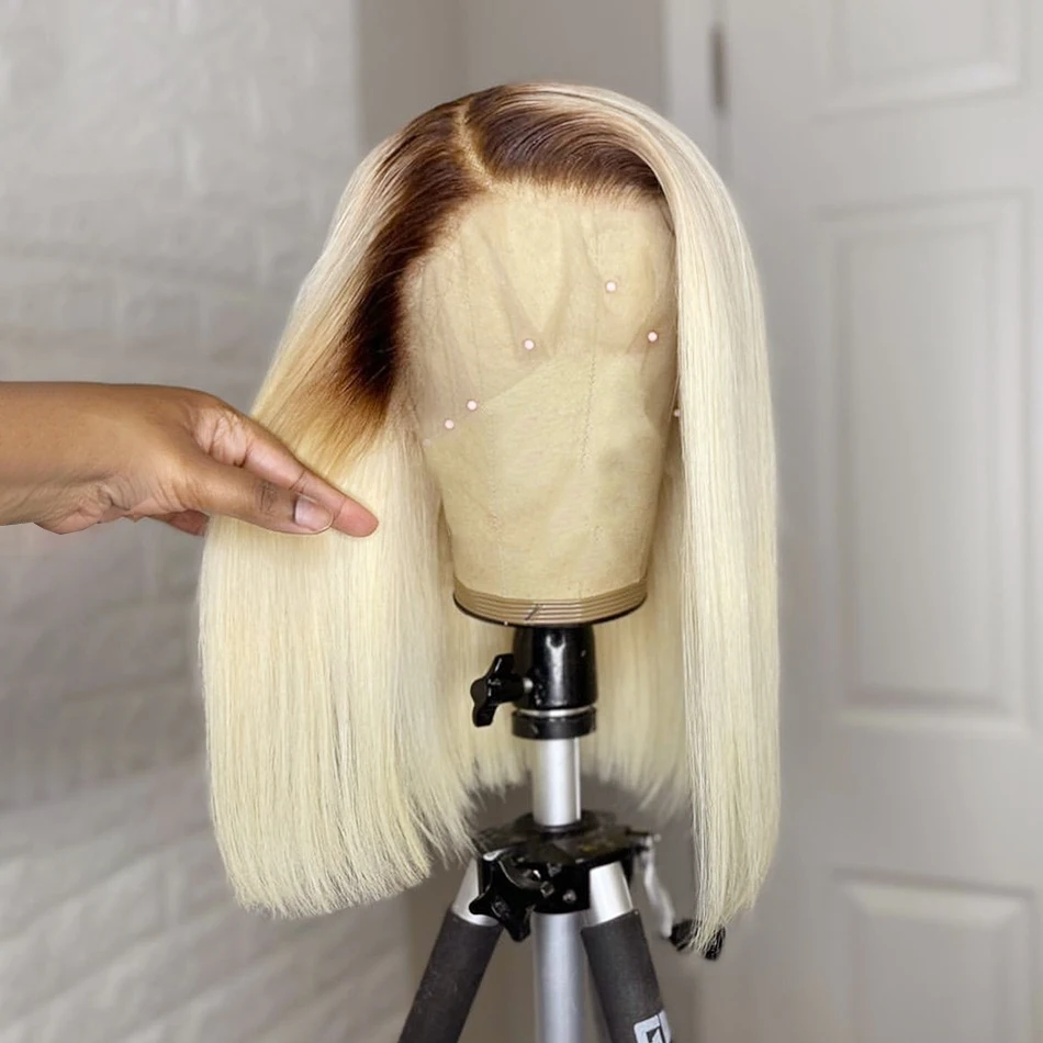 

13x4 Straight Bob Wig 1B 613 Honey Blonde Lace Front Human Hair Wigs Brazilian T Part Colored 1B 613 Lace Frontal Wigs For Women