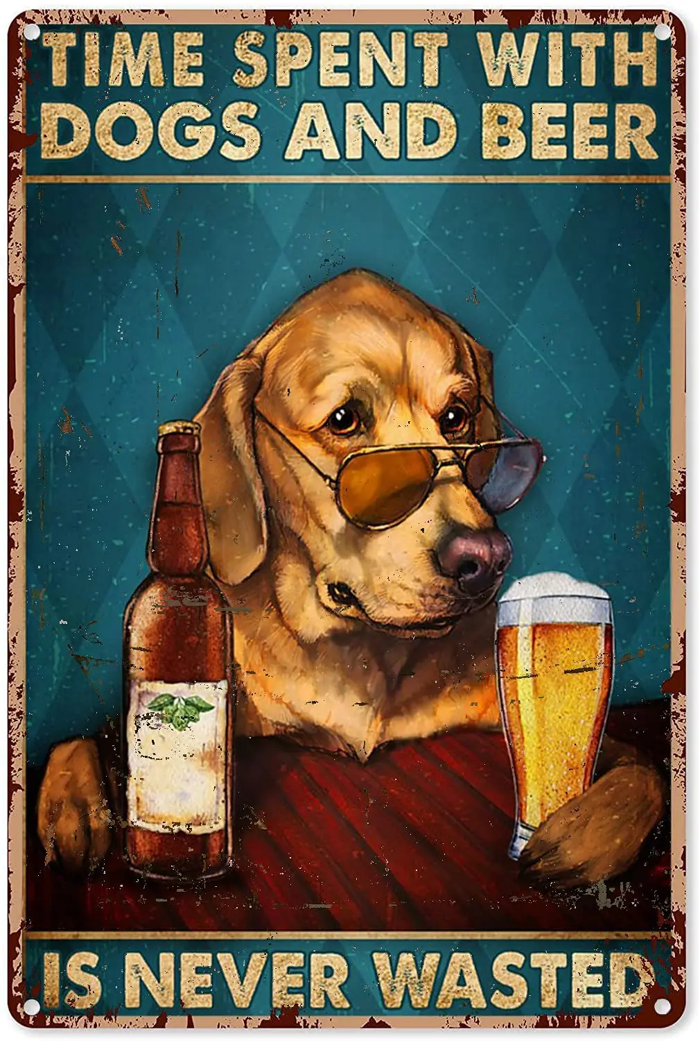 

Wall Art Golden Retriever Time Spent with Dog and Beer Will Never Waste Metal Tin Sign Retro Poster Wall Decoration Art Gift