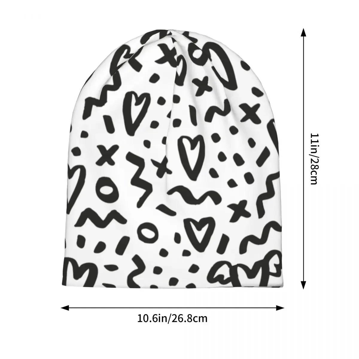 Шапка-бини с сердечками и каракулями осенне-зимняя уличная кепка унисекс теплые