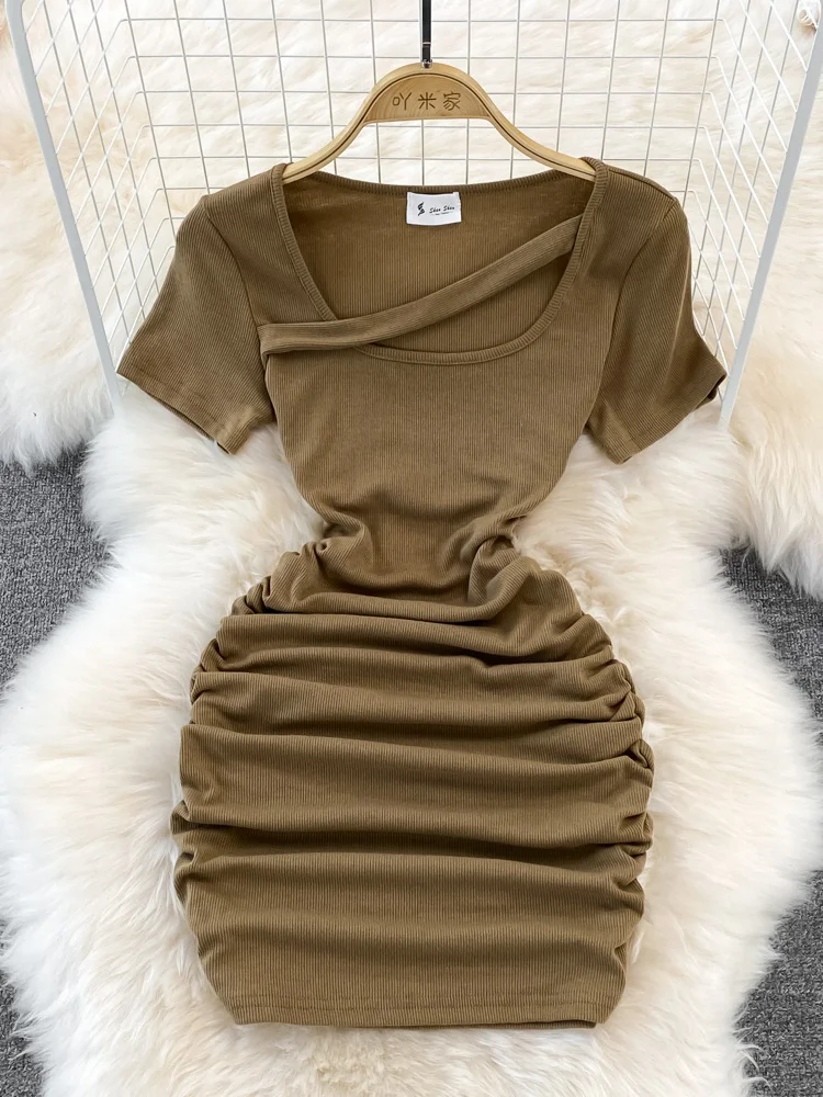 

Платье-мини женское Плиссированное с квадратным вырезом и вырезами