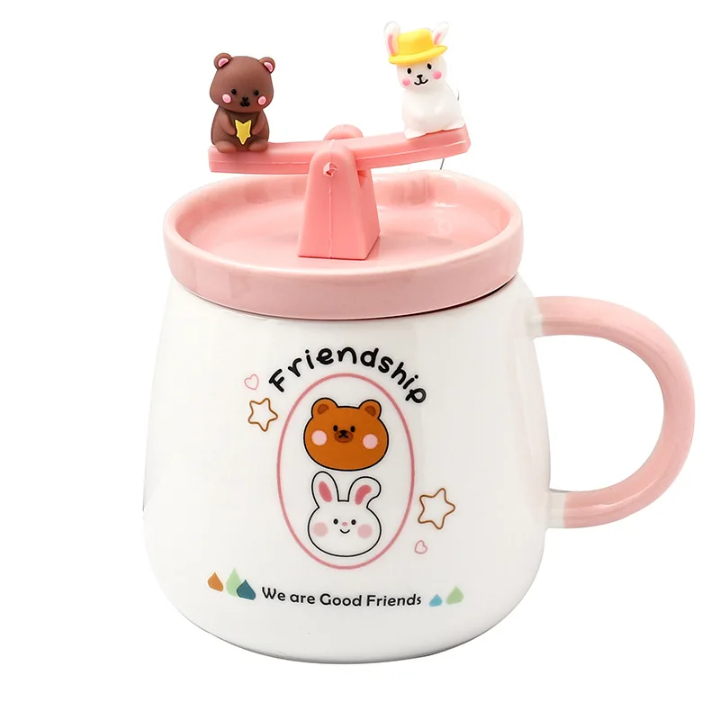 

Cartoon Ceramic Mug Cute Rabbit Seesaw Coffee Cup Office Home Tea Cup Coffee Couple Cup Personalized Mug Holiday Gift for Friend