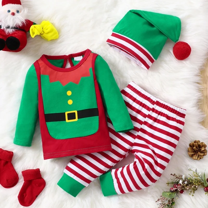 Christmas Winter Baby Boy Clothes Cotton Letter Santa Claus Patchwork Plaid Long Sleeve Baby Bodysuit Baby Girl Clothes 0-18M