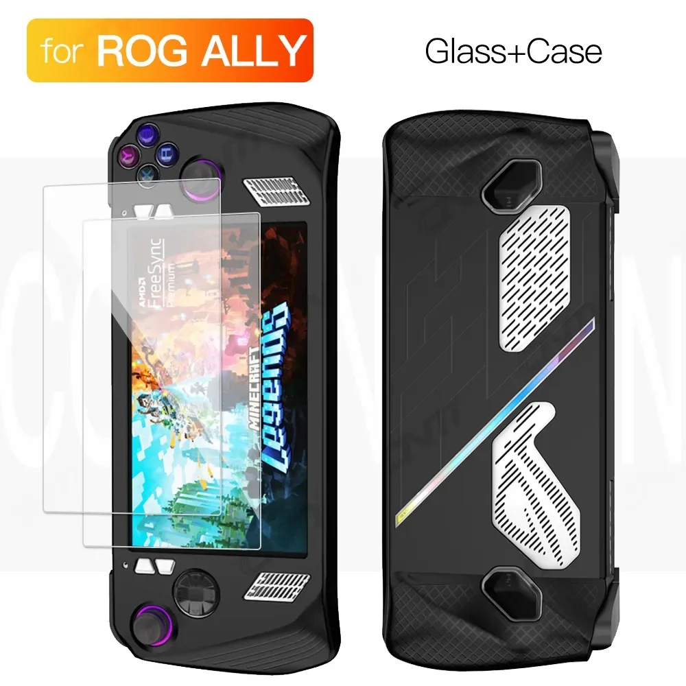 

for Asus ROG ALLY Console Silicone Protective Case+ 1 PC Tempered Glass Anti-fall Protective Case ROG Screen Protector Glass